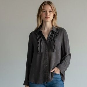 COACH Jacquared Bib Blouse Womens Size 6, black